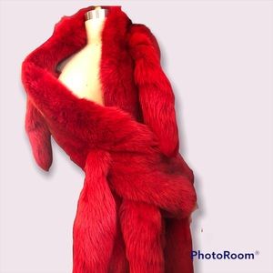 Lush, red-dyed fox stole. Like new condition, 106” x 7-1/2” wide. Gorgeous!